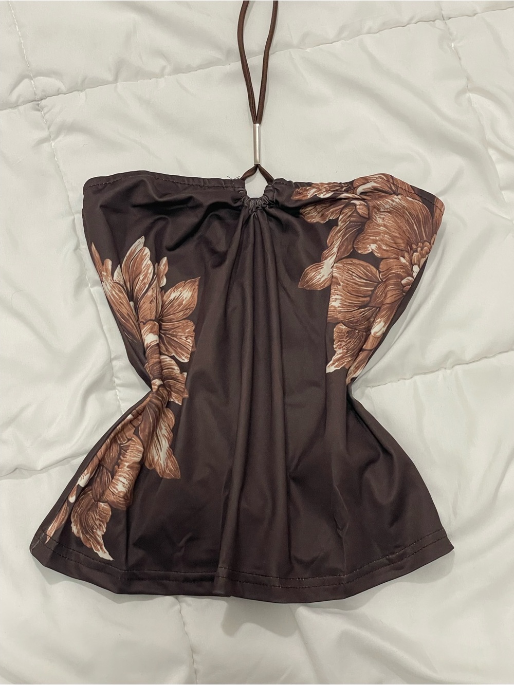 Y2K Brown Floral Halter Top